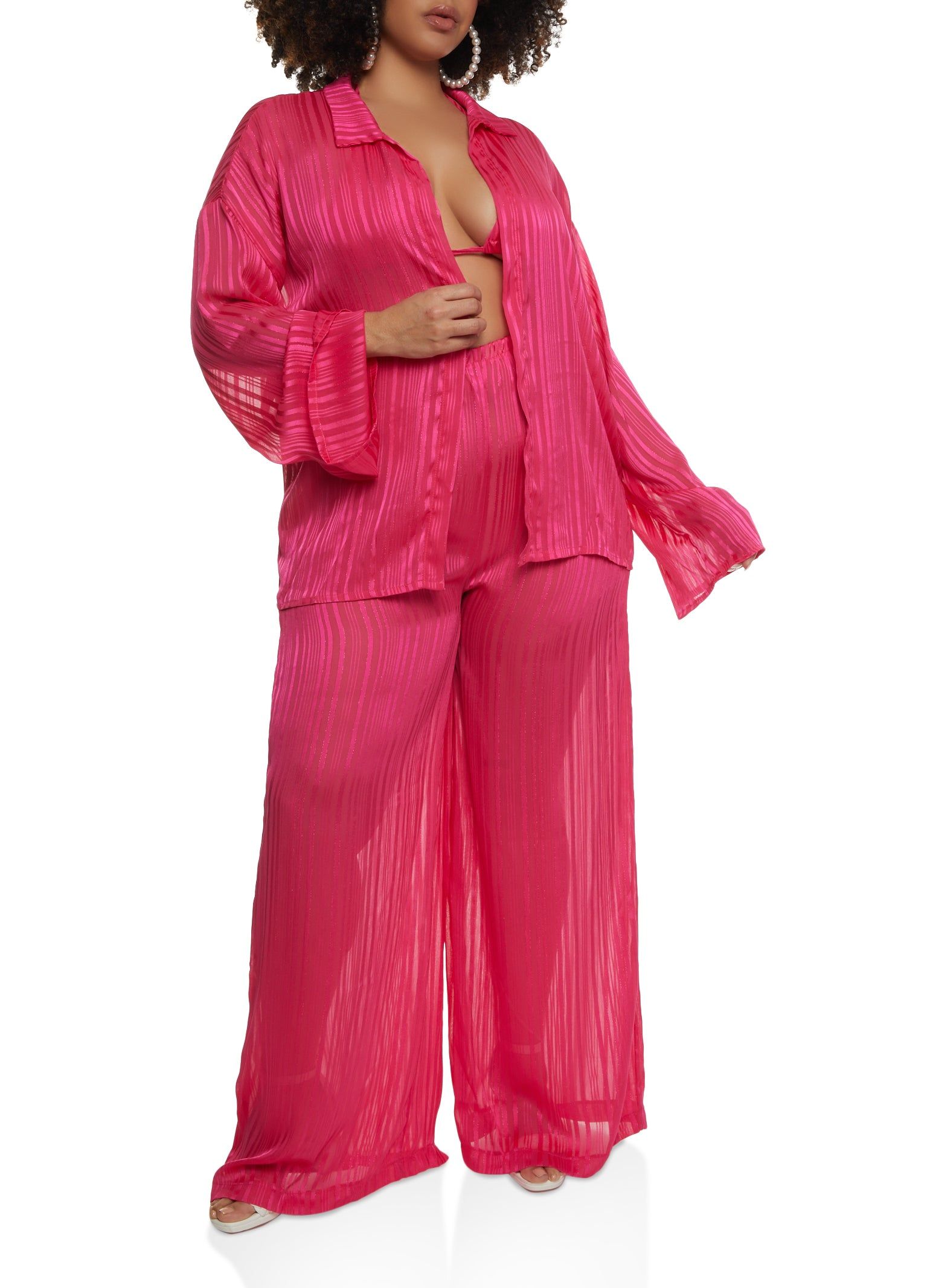 Plus Size Lurex Shadow Stripe Open Front Top and Halter Top sold by Rainbow product image thumbnail 2