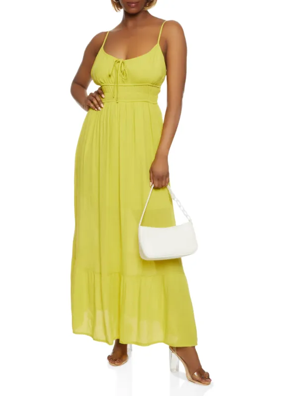 Gauze Knit Tie Front Tiered Maxi Dress sold by Rainbow