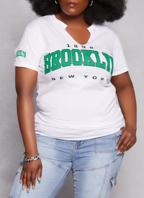 Plus Size Brooklyn New York Notch Neck Graphic Tee sold by Rainbow