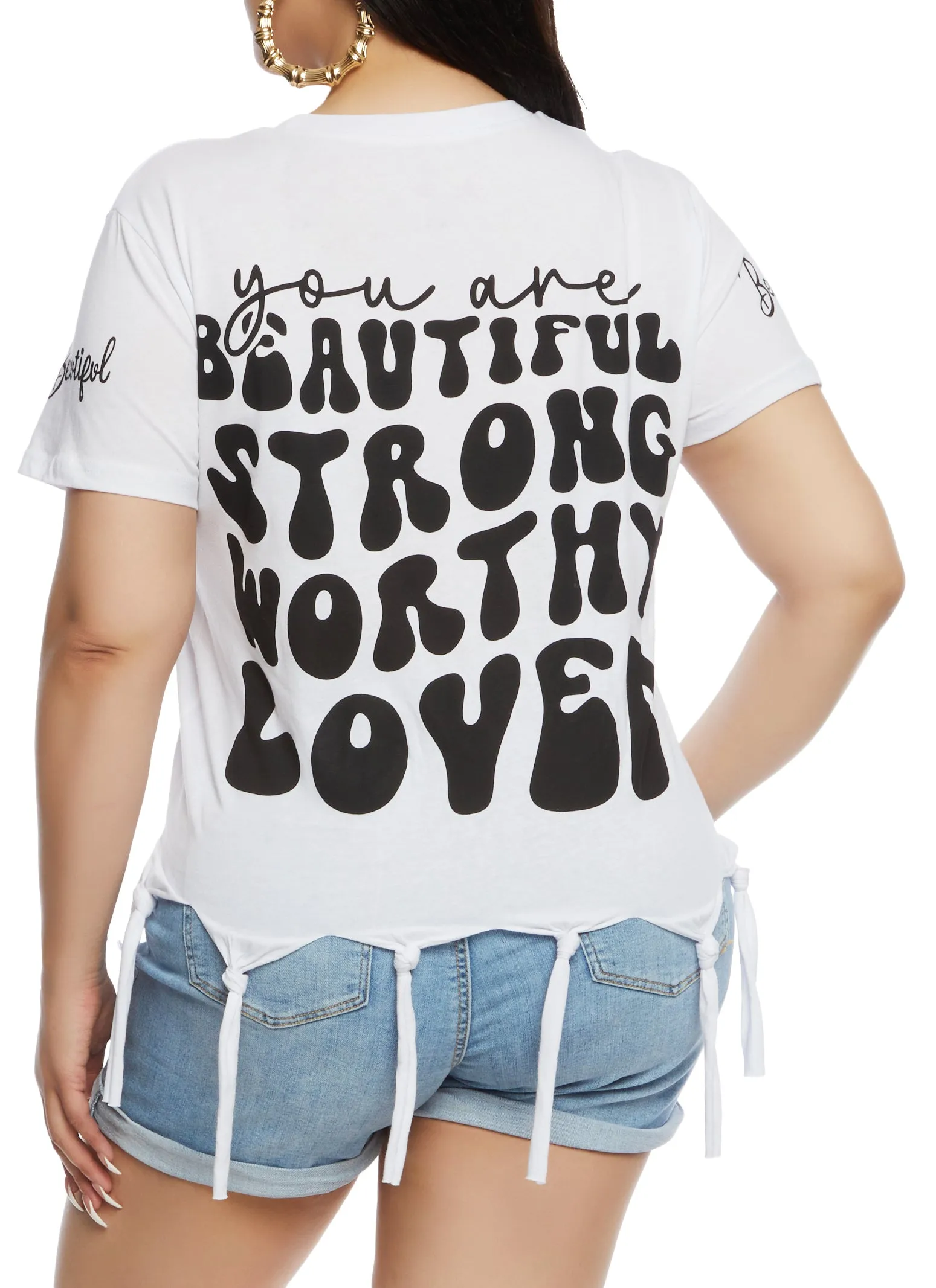 Plus Size Beautiful Positive Vibes Only Knot Hem Graphic Tee sold by Rainbow product image thumbnail 3