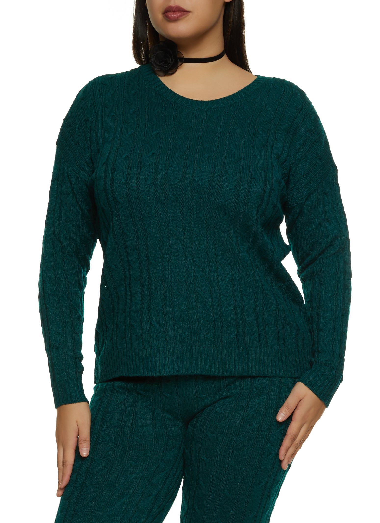 Plus Size Cable Knit Crew Neck Sweater sold by Rainbow