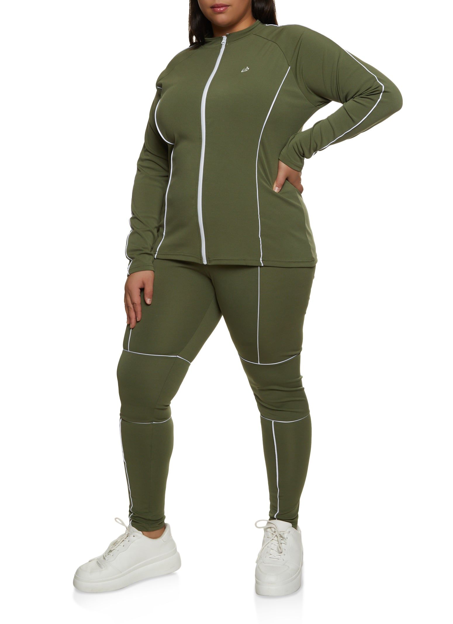 Plus Size Contrast Piping Zip Front Track Jacket sold by Rainbow product image thumbnail 2