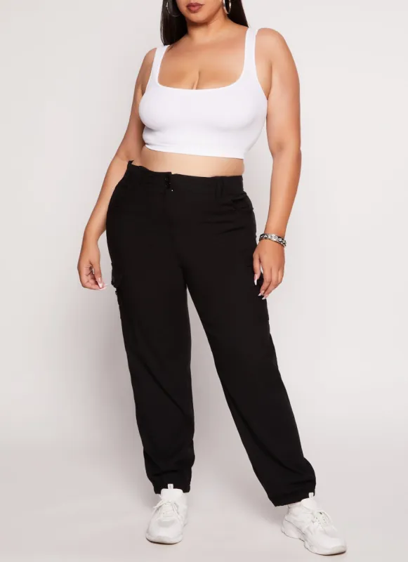 Plus Size Solid High Waist Cargo Pocket Joggers sold by Rainbow