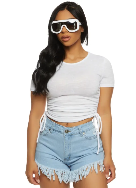 Ribbed Crew Neck Ruched Side T Shirt sold by Rainbow