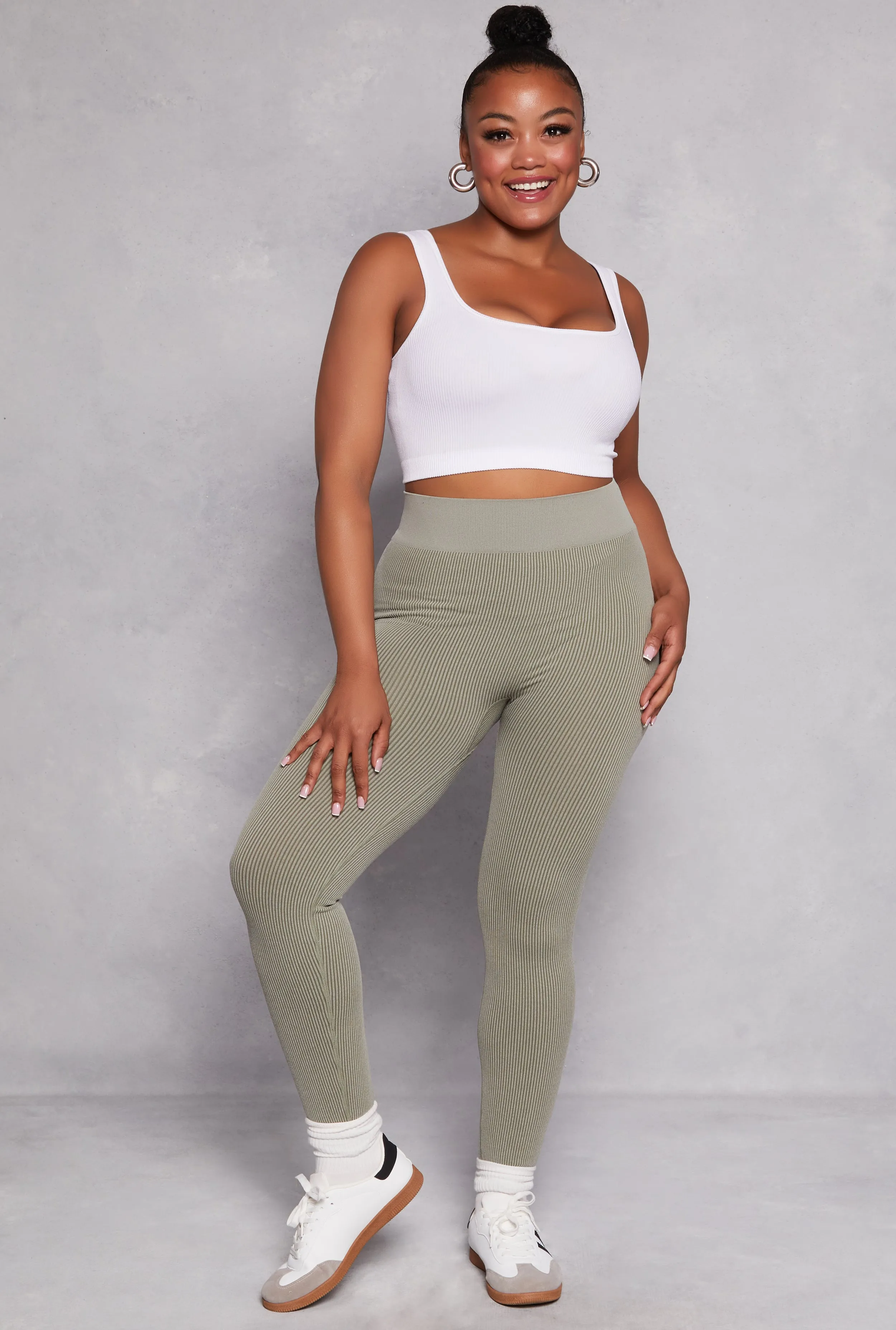 Plus Size Seamless Ribbed High Waisted Leggings sold by Rainbow