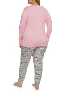 Plus Size I Love My Boyfriend Pajama Long Sleeve Top and Pants sold by Rainbow