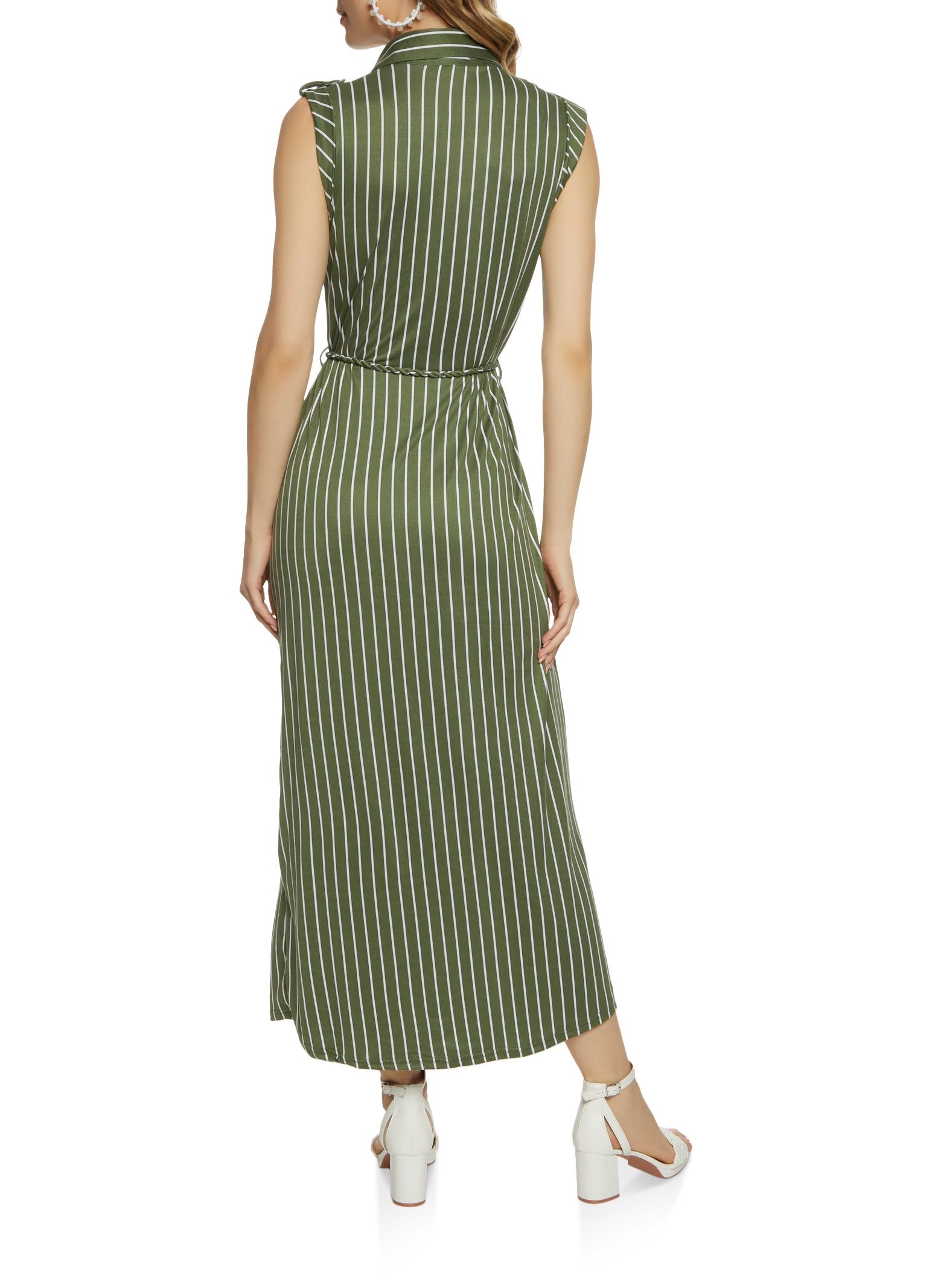 Striped Button Front Tie Waist Maxi Dress sold by Rainbow product image thumbnail 3