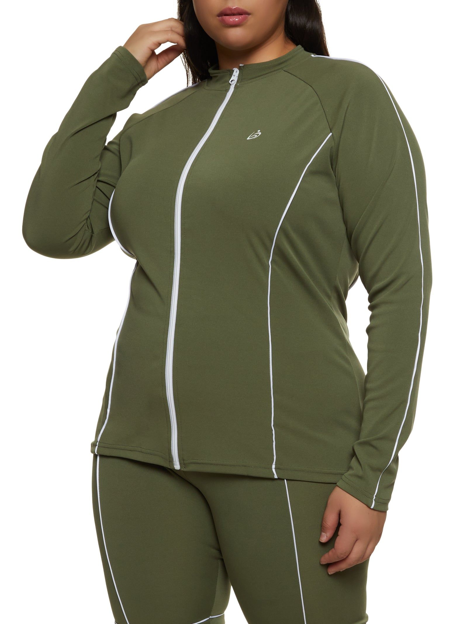 Plus Size Contrast Piping Zip Front Track Jacket sold by Rainbow