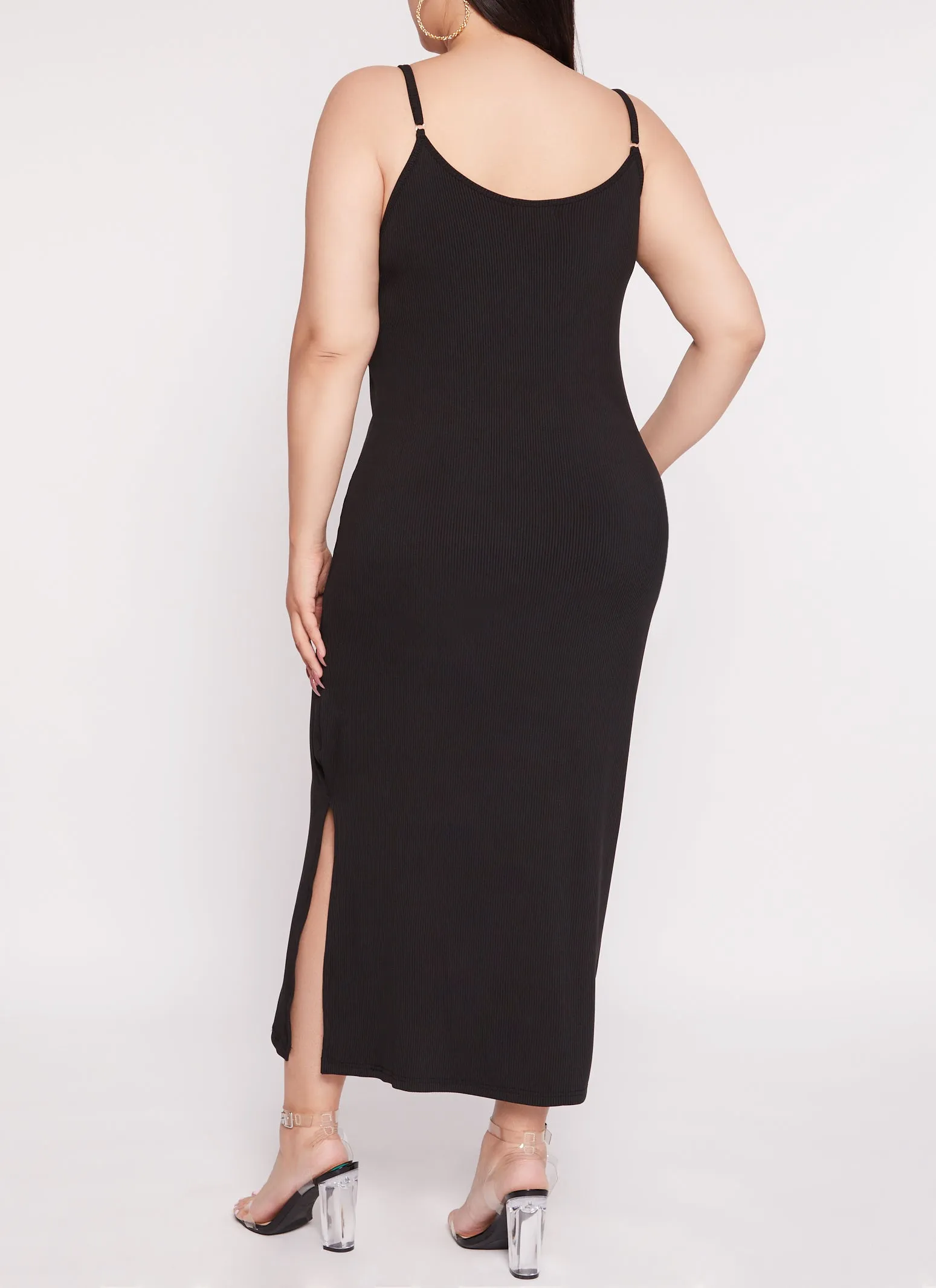 Plus Size Rib Knit Split Neck Cami Maxi Dress sold by Rainbow product image thumbnail 3