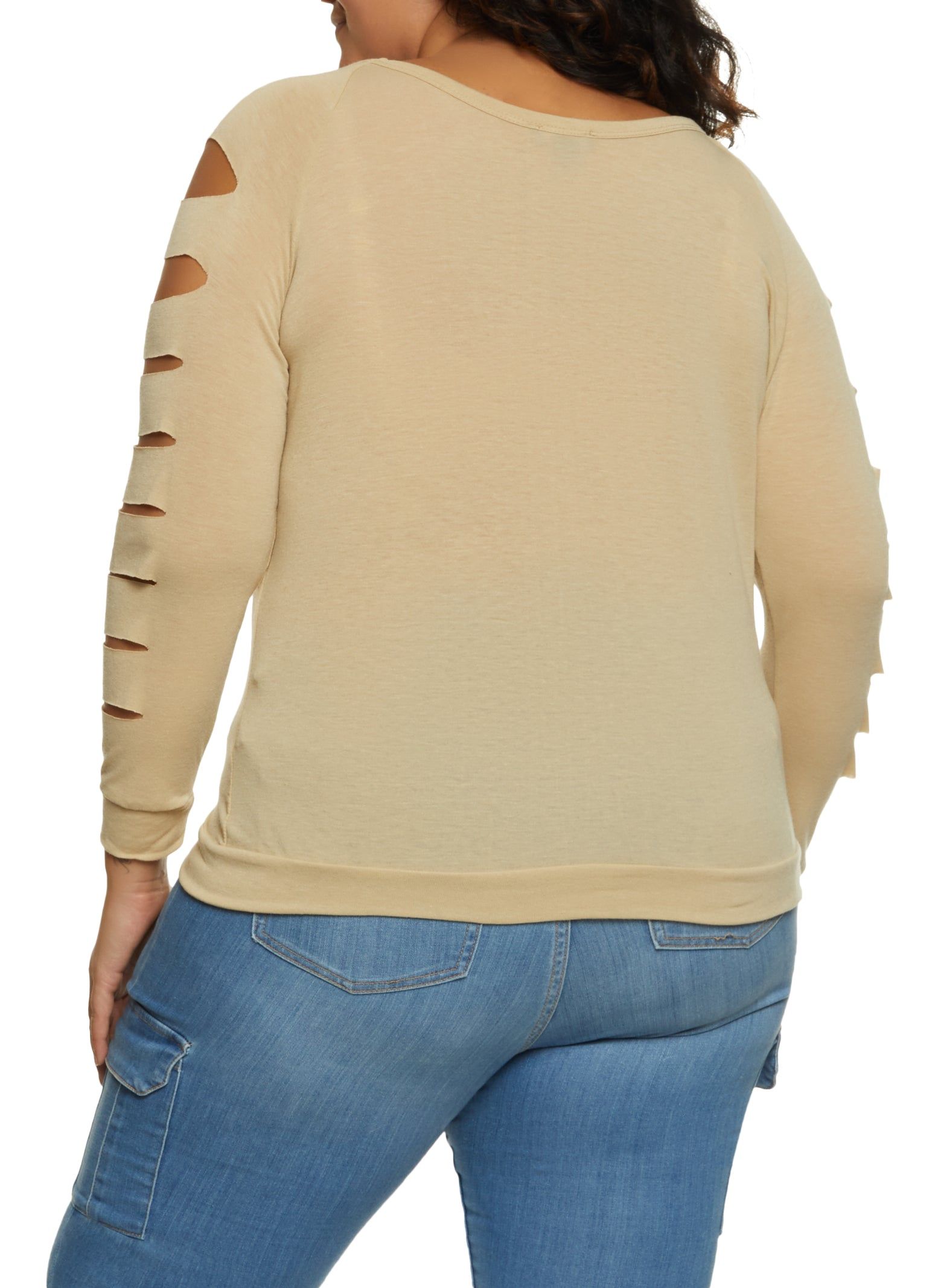 Plus Size Slashed Long Sleeve Scoop Neck Top sold by Rainbow product image thumbnail 2