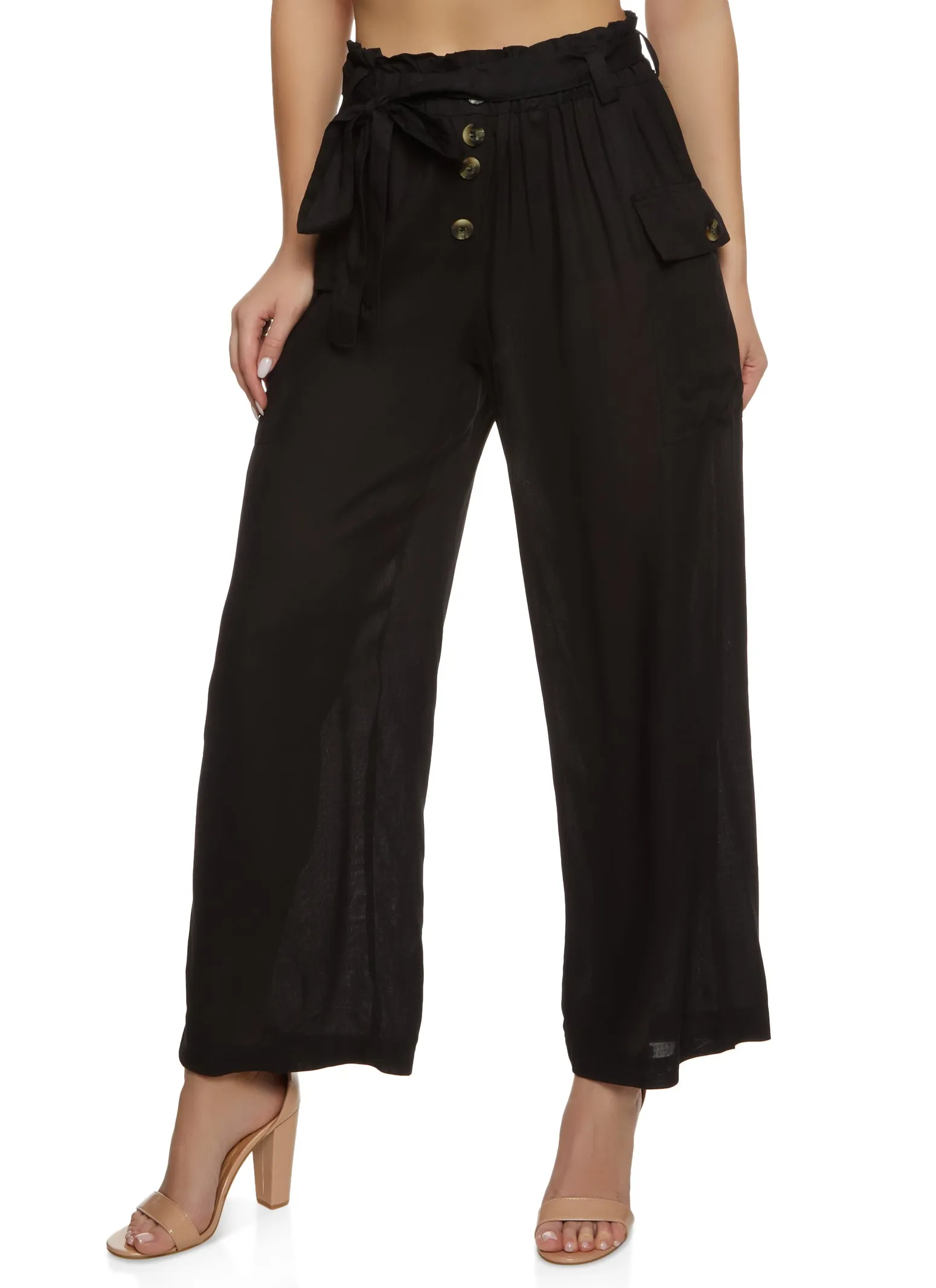 Paper Bag Waist Cargo Pocket Wide Leg Pants sold by Rainbow