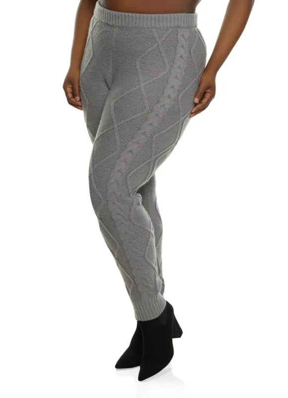 Plus Size Cable Knit High Waist Pants sold by Rainbow