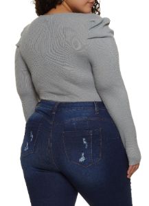 Plus Size Ribbed Puff Sleeve Bodysuit sold by Rainbow