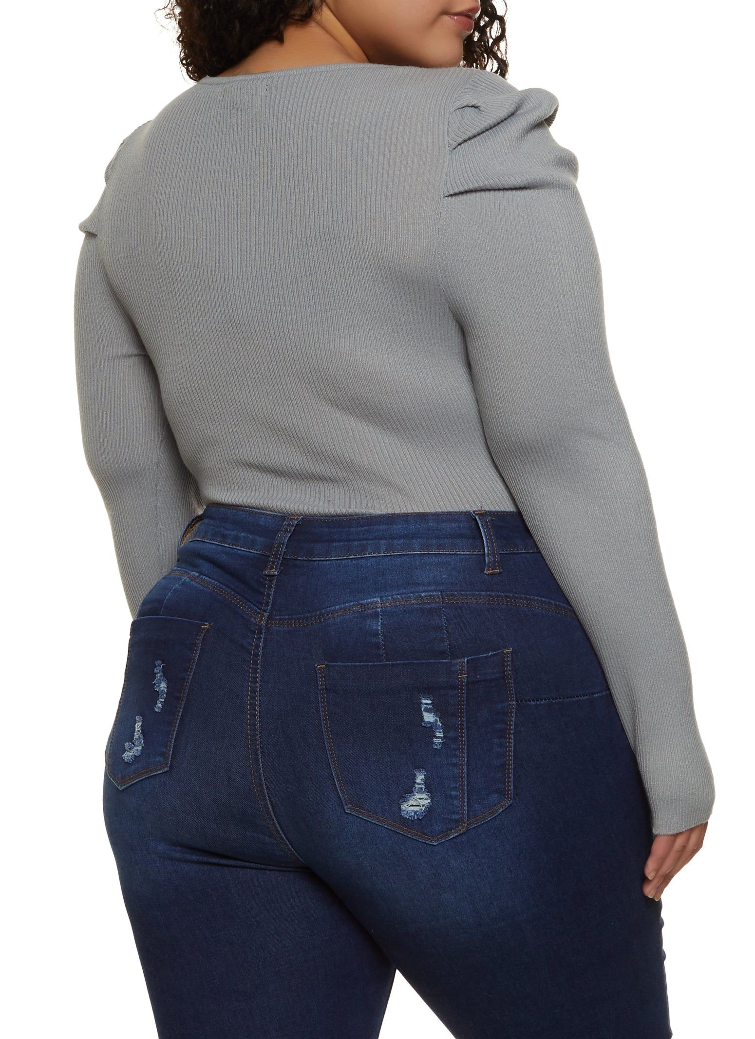 Plus Size Ribbed Puff Sleeve Bodysuit sold by Rainbow product image thumbnail 3