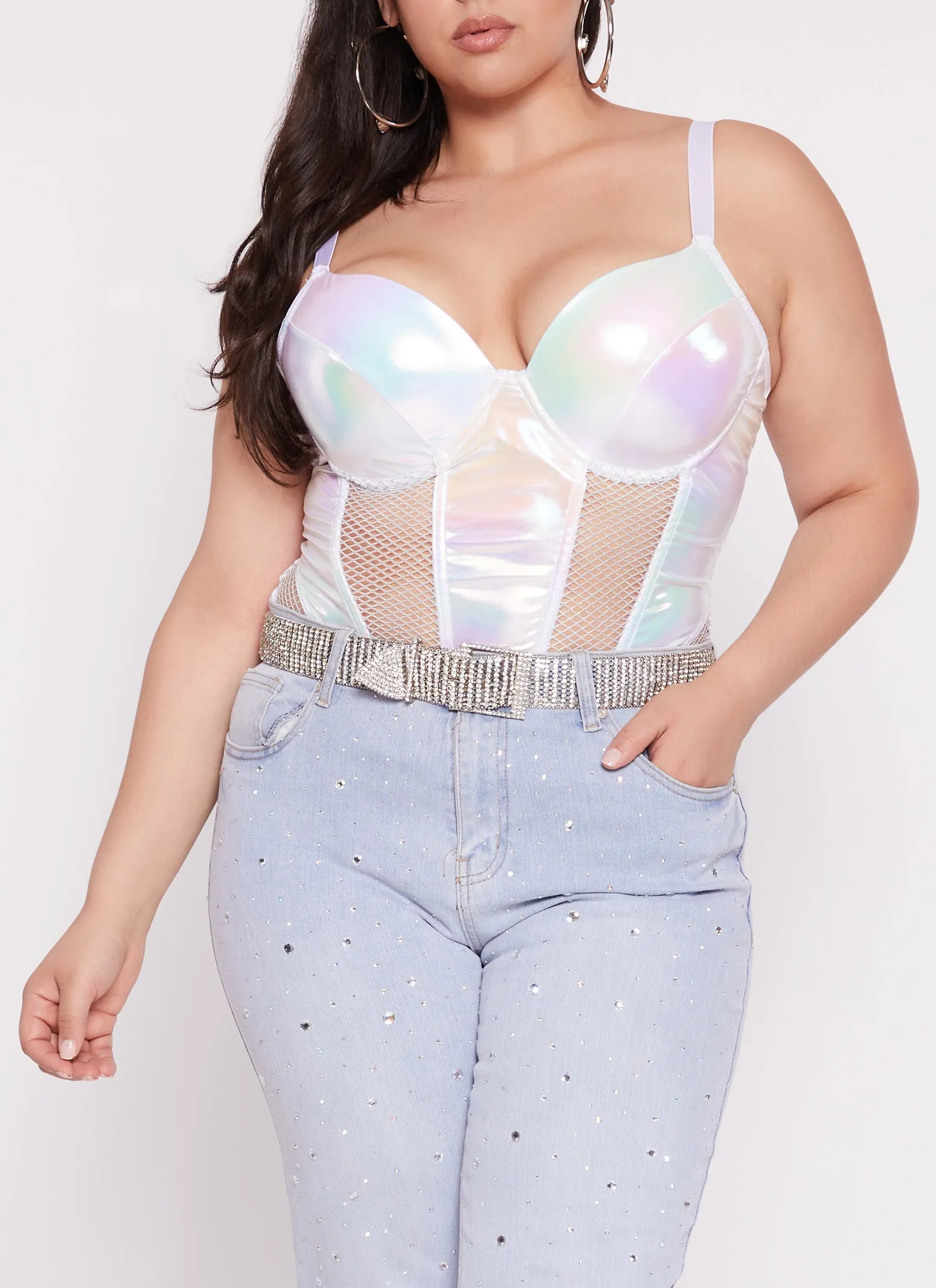 Plus Size Fishnet Cut Out Convertible Bustier Top sold by Rainbow