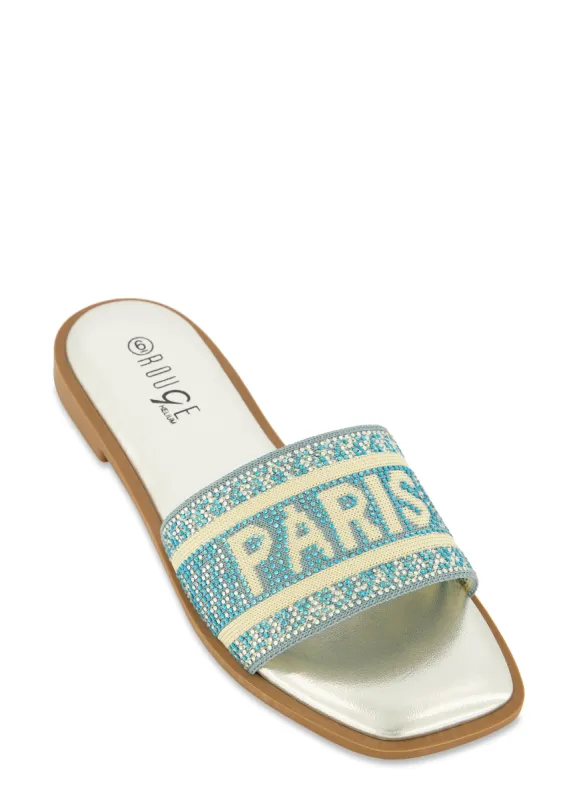Rhinestone Paris Slide Sandals sold by Rainbow
