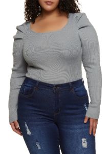 Plus Size Ribbed Puff Sleeve Bodysuit sold by Rainbow