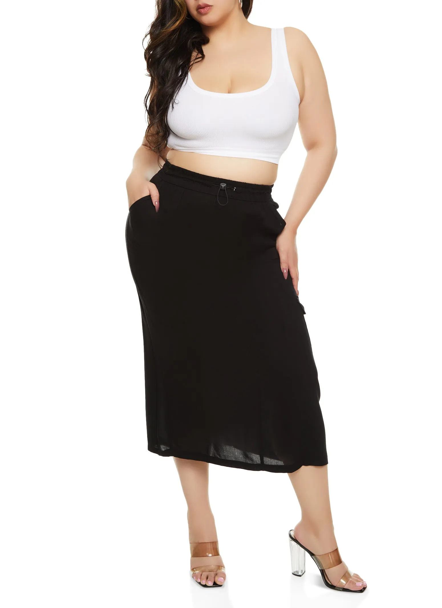 Plus Size Linen Toggle Drawstring Cargo Skirt sold by Rainbow