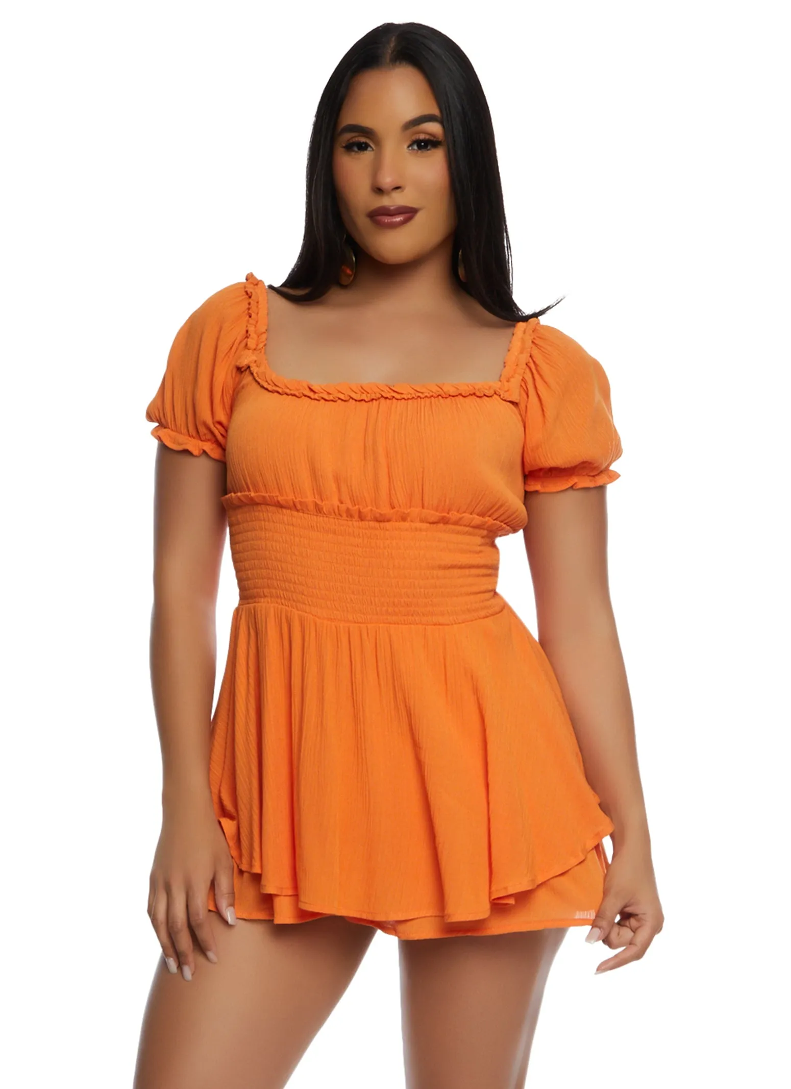 Smocked Tiered Peasant Romper sold by Rainbow