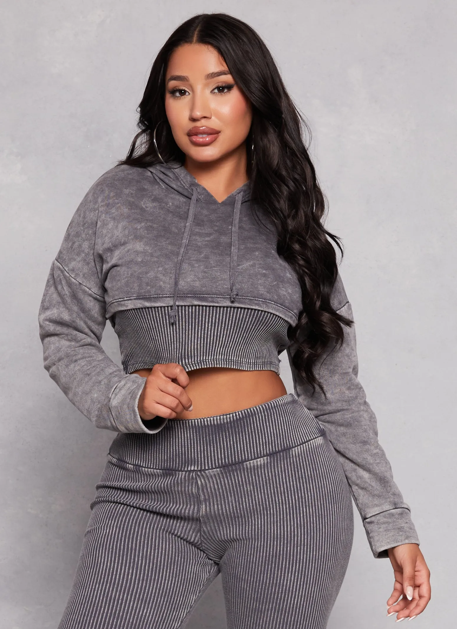 Acid Wash Shrug Hoodie with Ribbed Tank Top sold by Rainbow