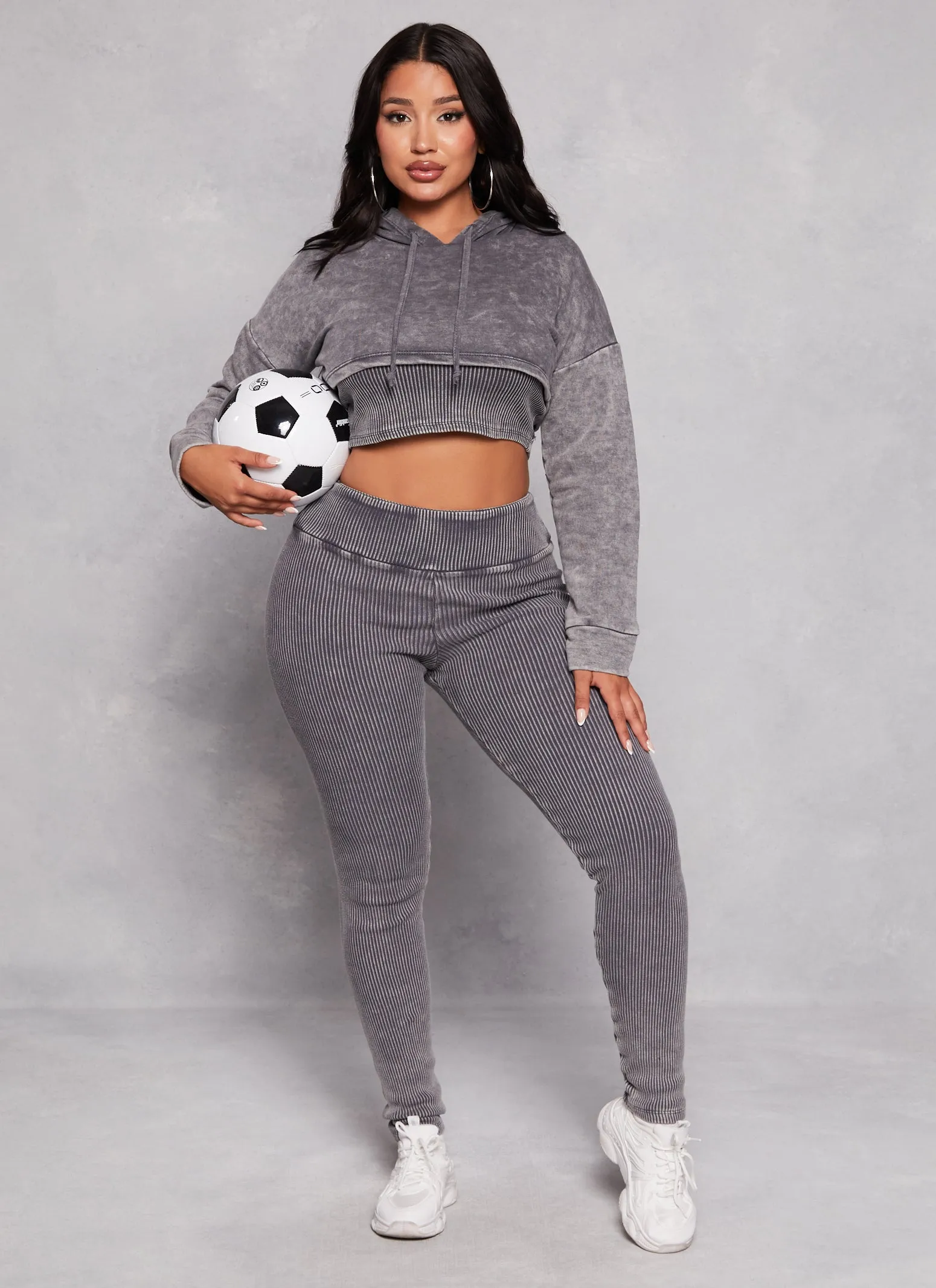 Acid Wash Shrug Hoodie with Ribbed Tank Top sold by Rainbow product image thumbnail 2