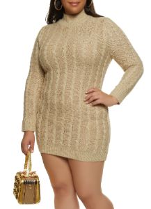 Plus Size Cable Knit Mock Neck Sweater Dress sold by Rainbow