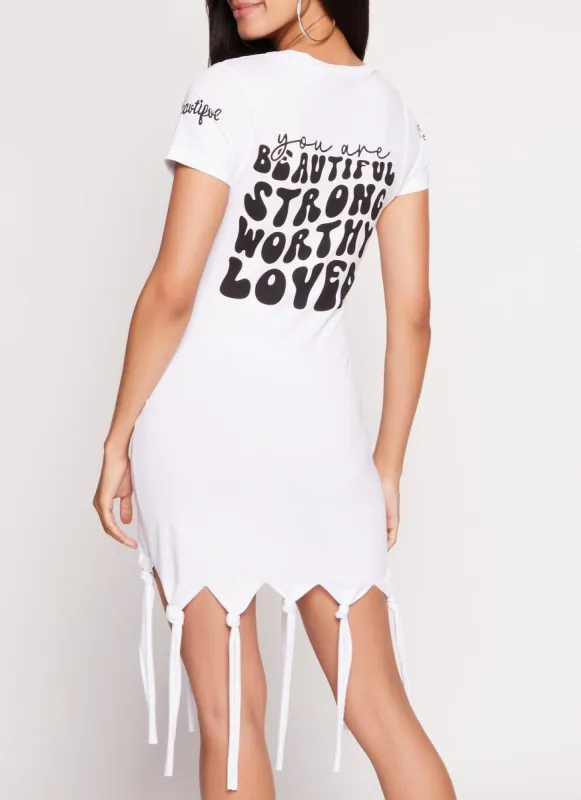 Sequin Beautiful Positive Vibes Only Fringe T Shirt Dress sold by Rainbow