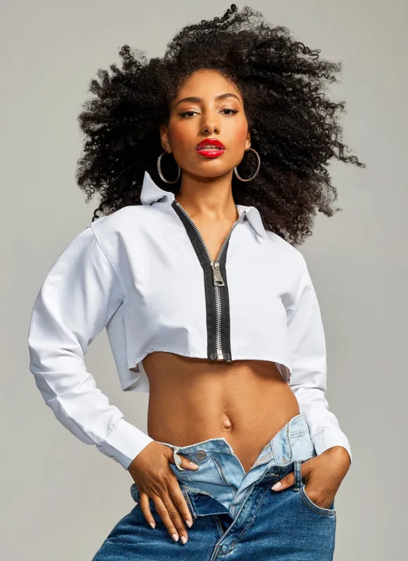 Zip Front Long Sleeve Cropped Shirt sold by Rainbow