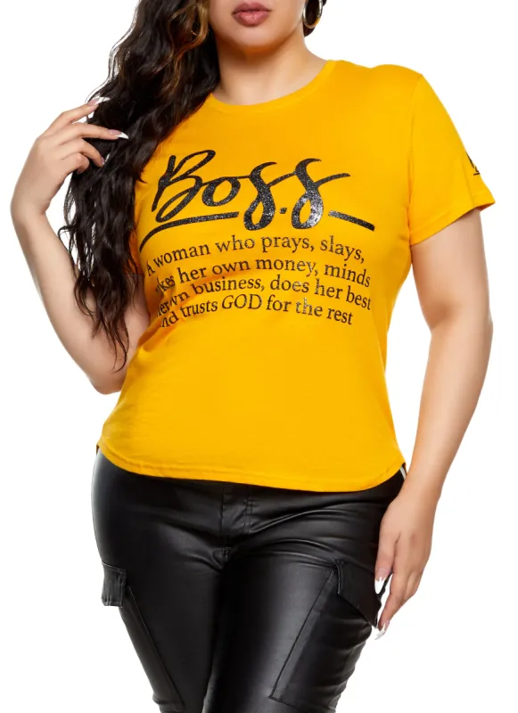 Plus Size Boss Glitter High Low Graphic T Shirt sold by Rainbow