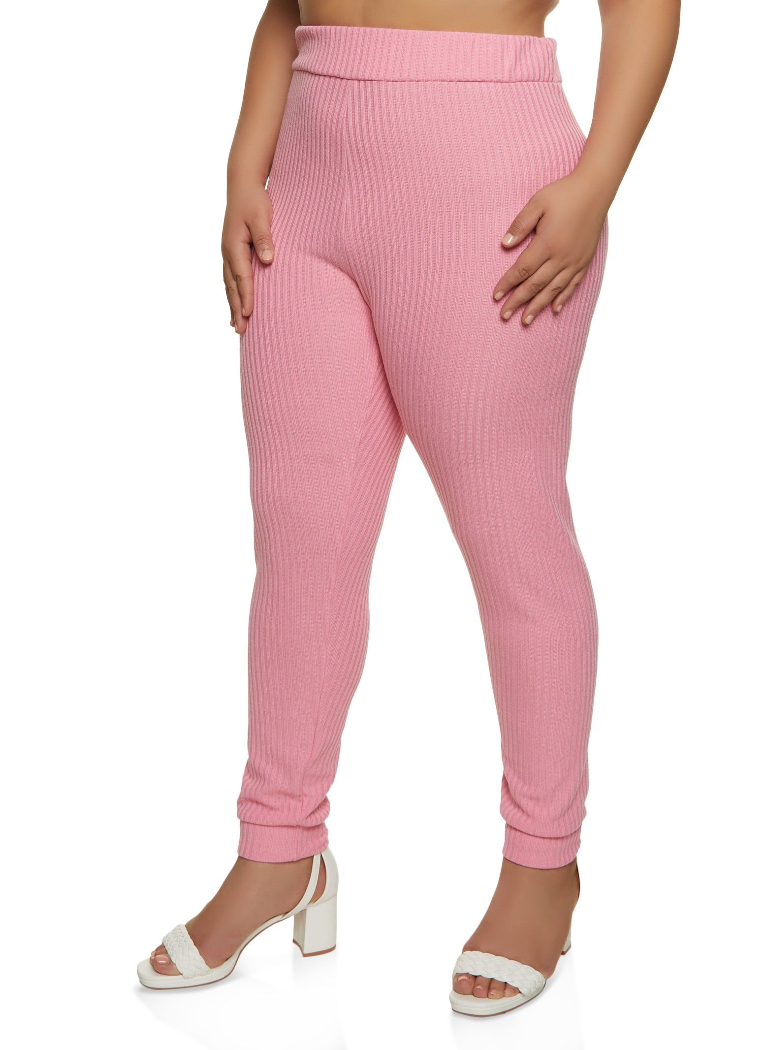 Plus Size Ribbed Knit High Waist Leggings sold by Rainbow