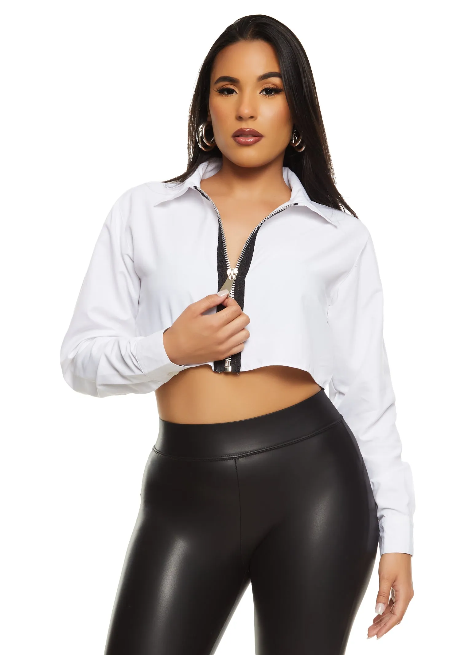 Zip Front Long Sleeve Cropped Shirt sold by Rainbow product image thumbnail 2