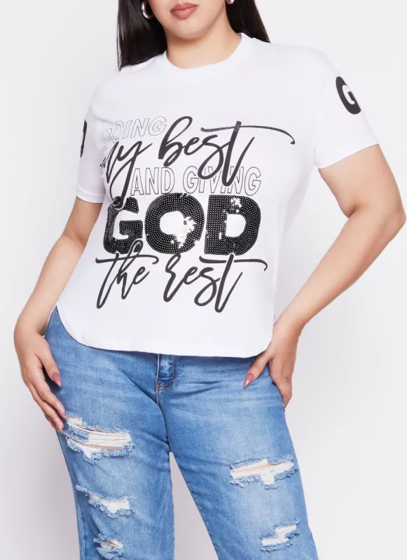 Plus Size Doing My Best And Giving God The Rest Sequin Tee sold by Rainbow