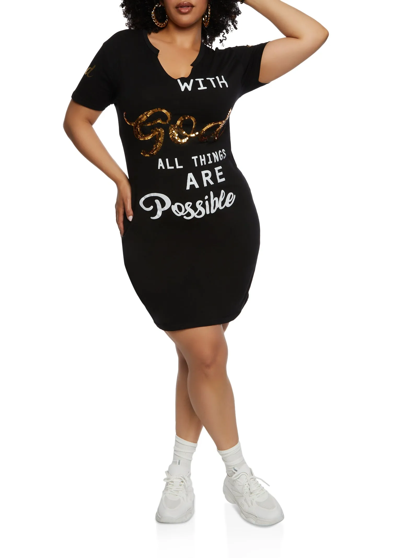 Plus Size With God All Things Sequin Graphic T Shirt Dress sold by Rainbow product image thumbnail 2