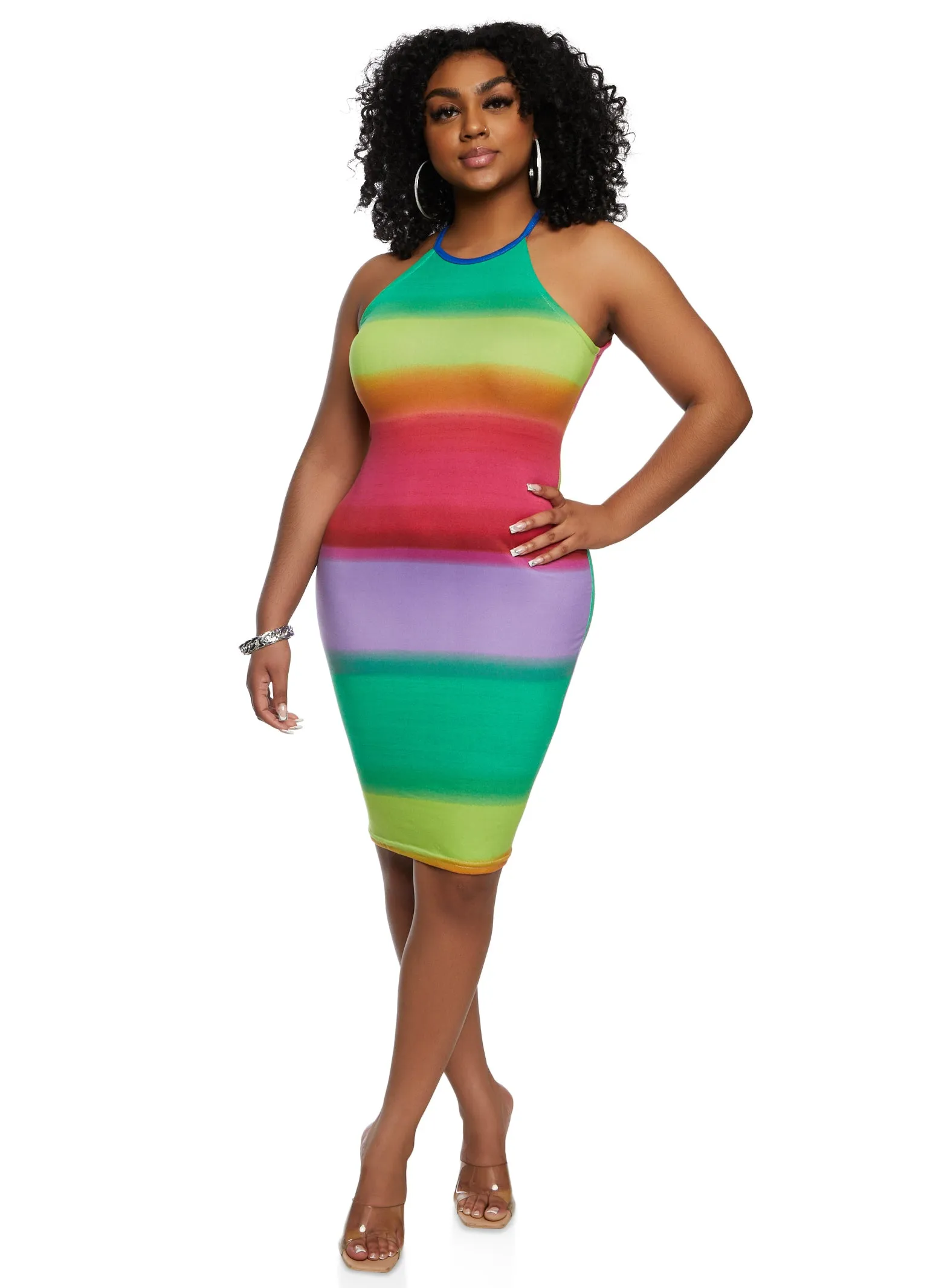 Rainbow Striped High Neck Midi Dress sold by Rainbow product image thumbnail 2
