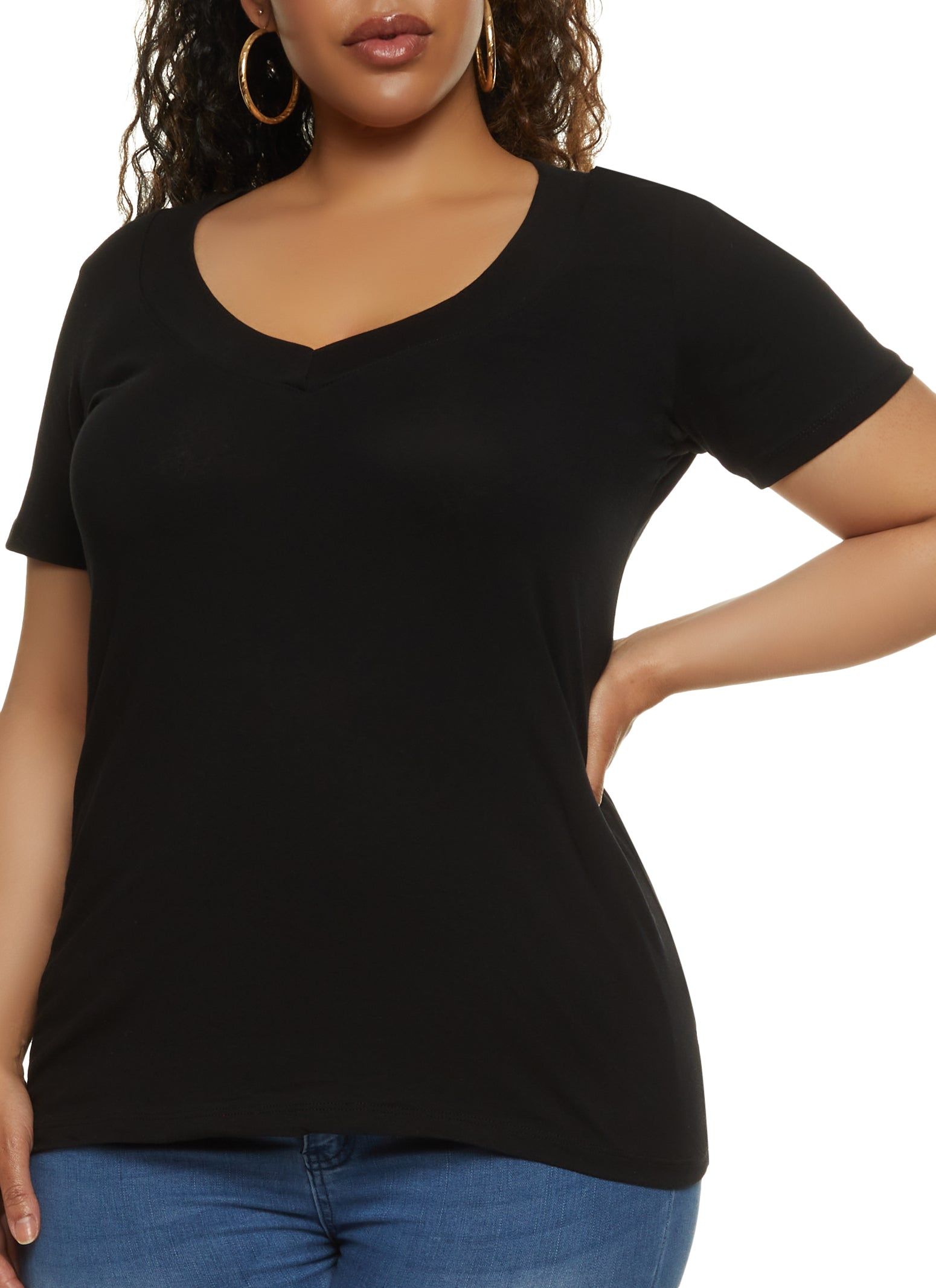 Plus Size Basic V Neck Tee sold by Rainbow