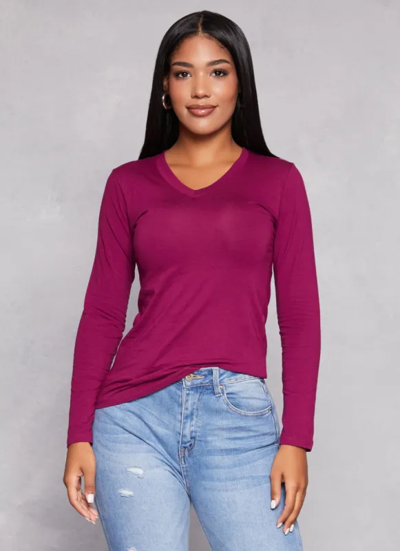 Basic V Neck Long Sleeve T Shirt made by Rainbow
