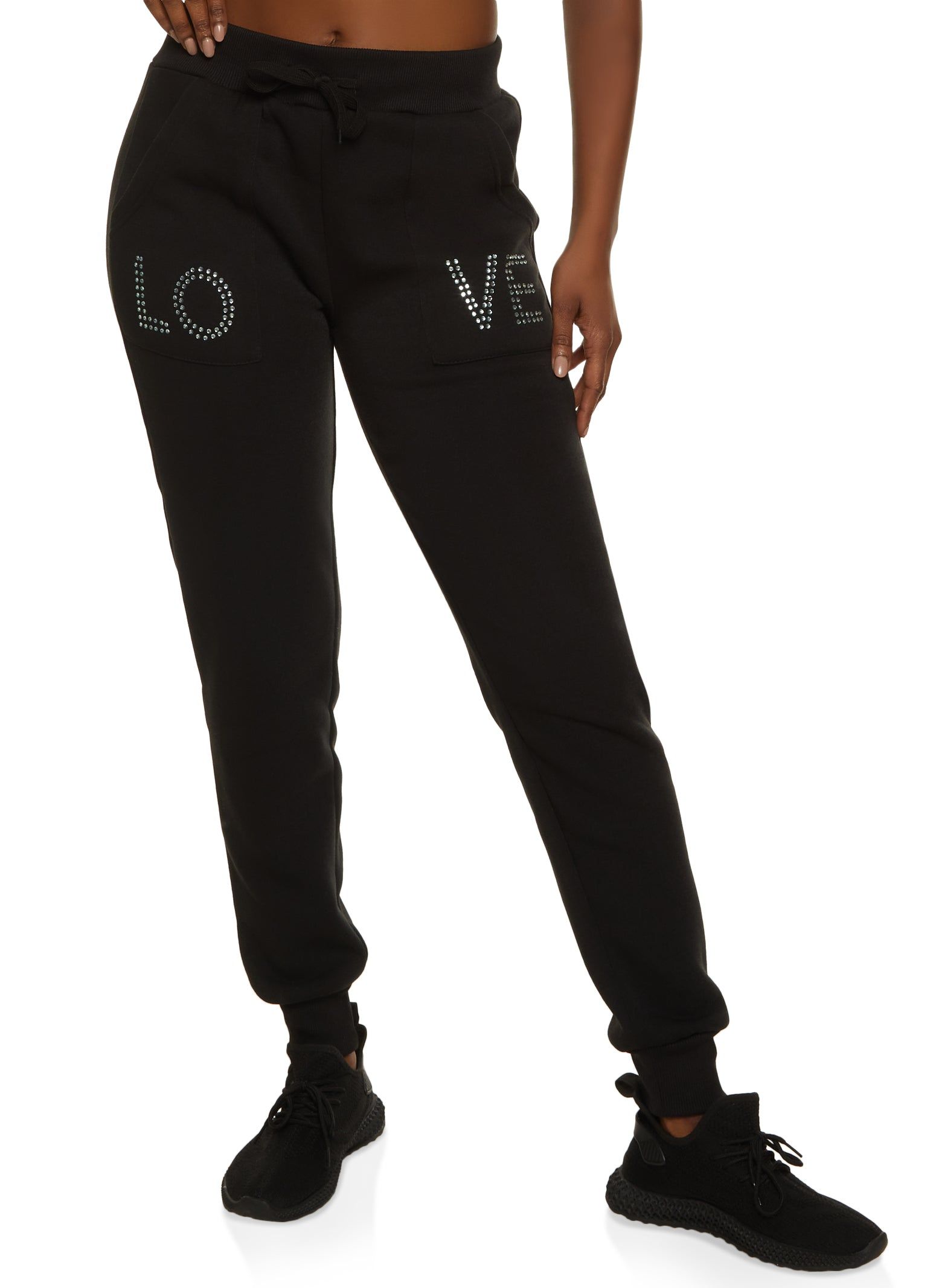 Love Rhinestone Studded Drawstring Joggers sold by Rainbow