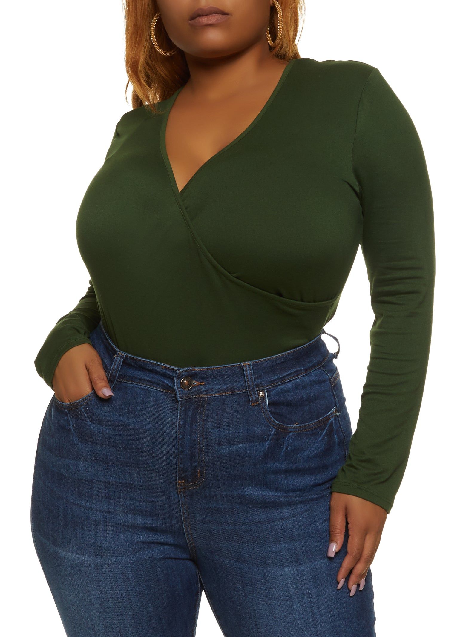 Plus Size Faux Wrap Basic Bodysuit sold by Rainbow product image thumbnail 2