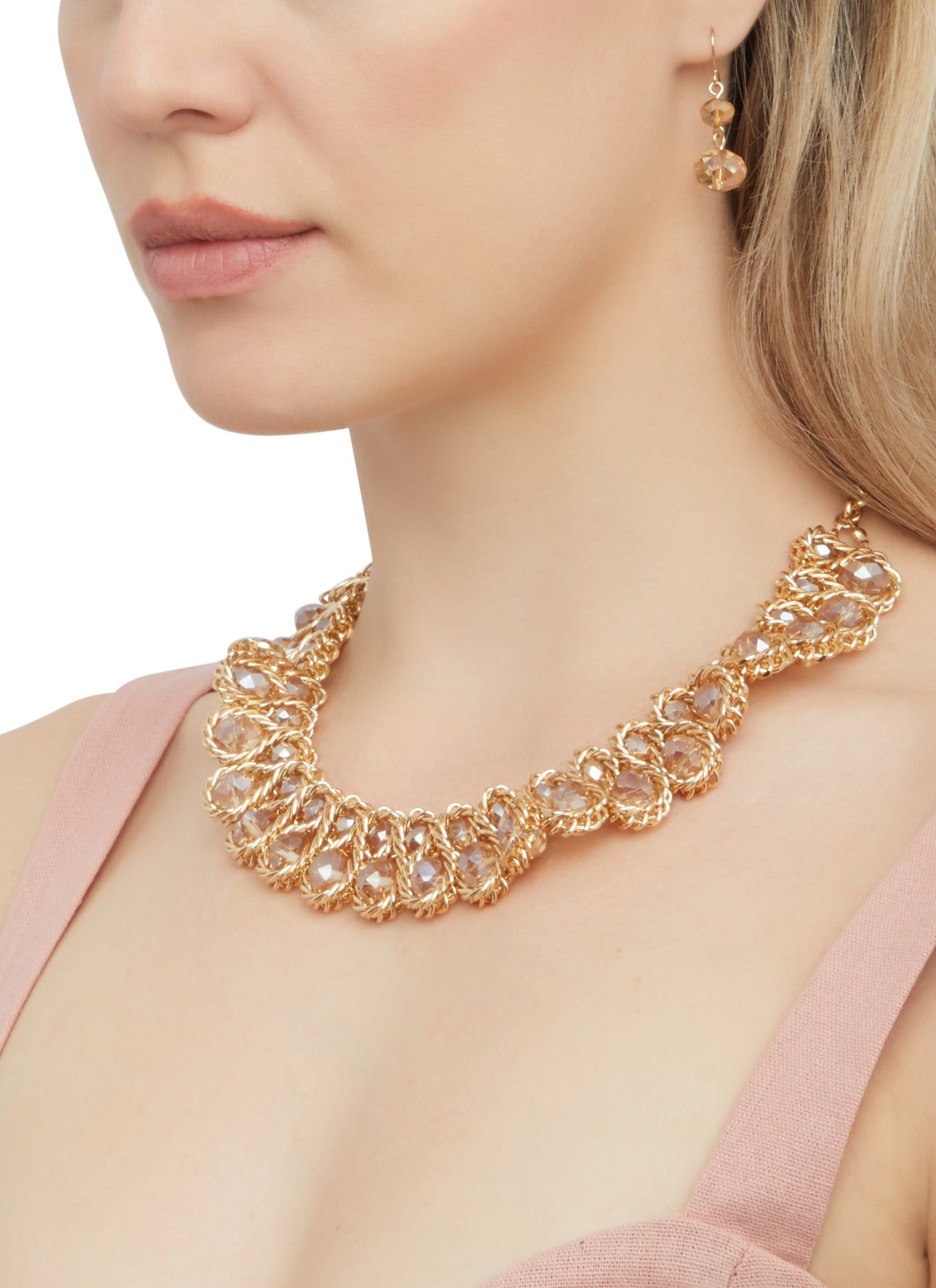 Beaded Metallic Necklace and Drop Earrings sold by Rainbow