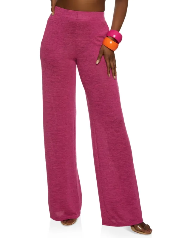 Daisy Solid Brushed Knit High Waisted Wide Leg Pants sold by Rainbow