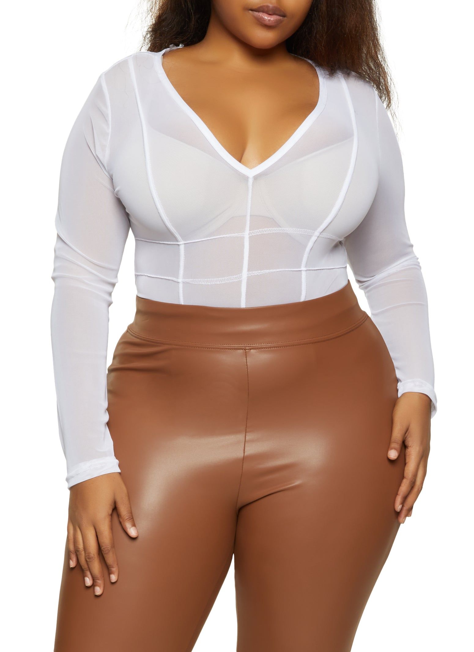 Plus Size V Neck Mesh Bodysuit sold by Rainbow product image thumbnail 2