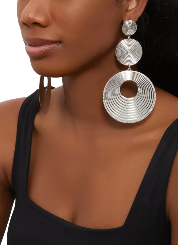 Metallic Disk Hoop Drop Earrings sold by Rainbow