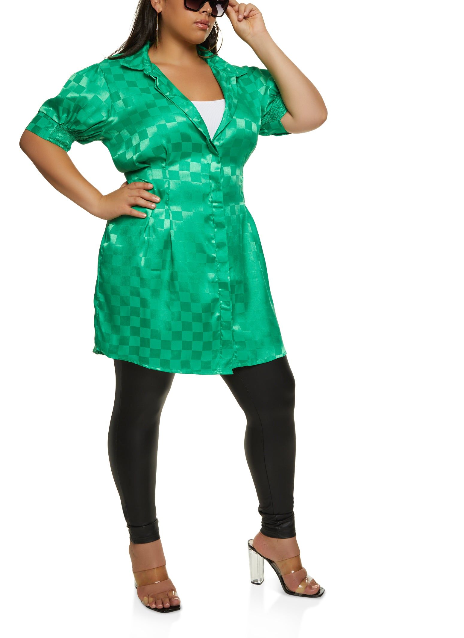 Plus Size Checkered Pleated Button Front Shirt sold by Rainbow product image thumbnail 2