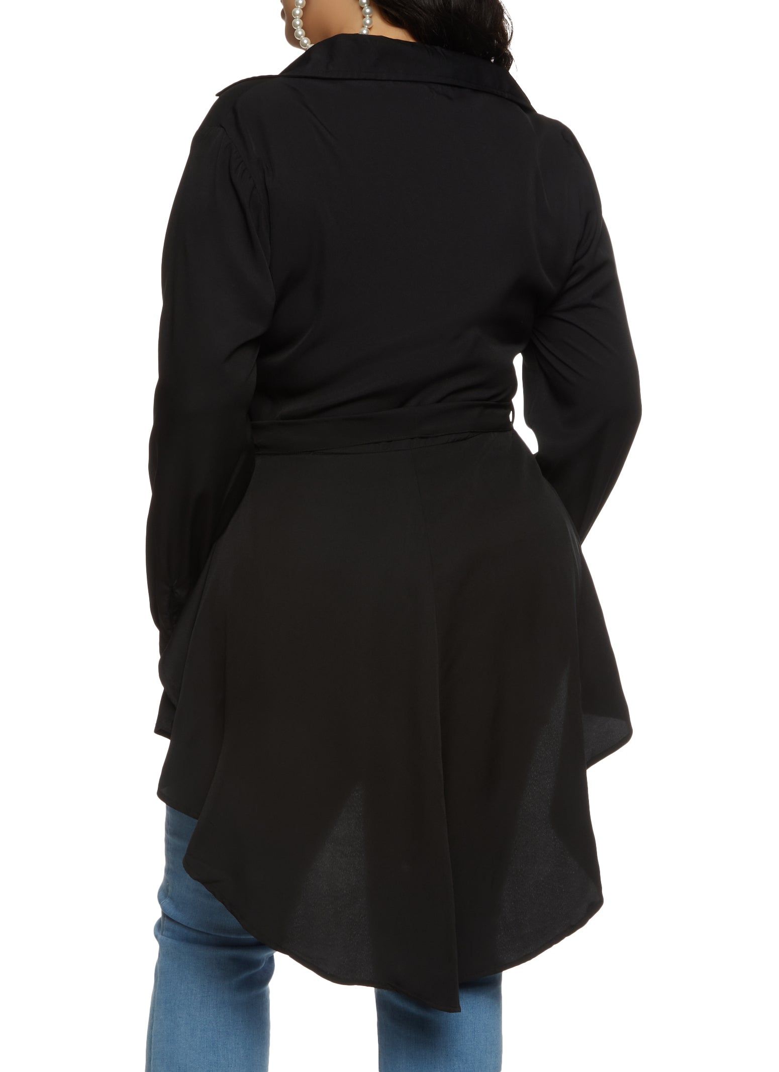 Plus Size Button Front High Low Hem Shirt sold by Rainbow product image thumbnail 2