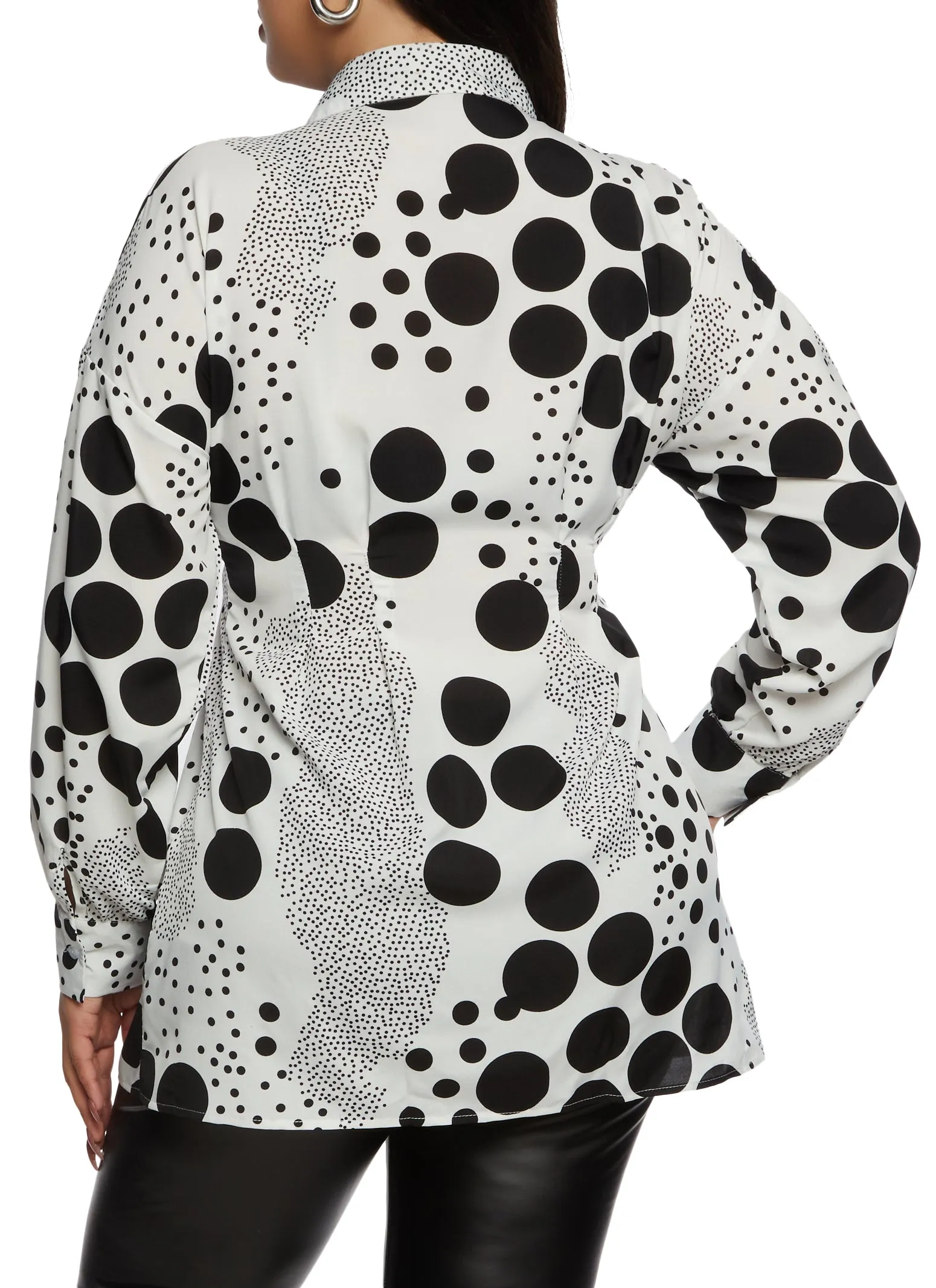 Plus Size Polka Dot Pleated Button Front Shirt sold by Rainbow product image thumbnail 3