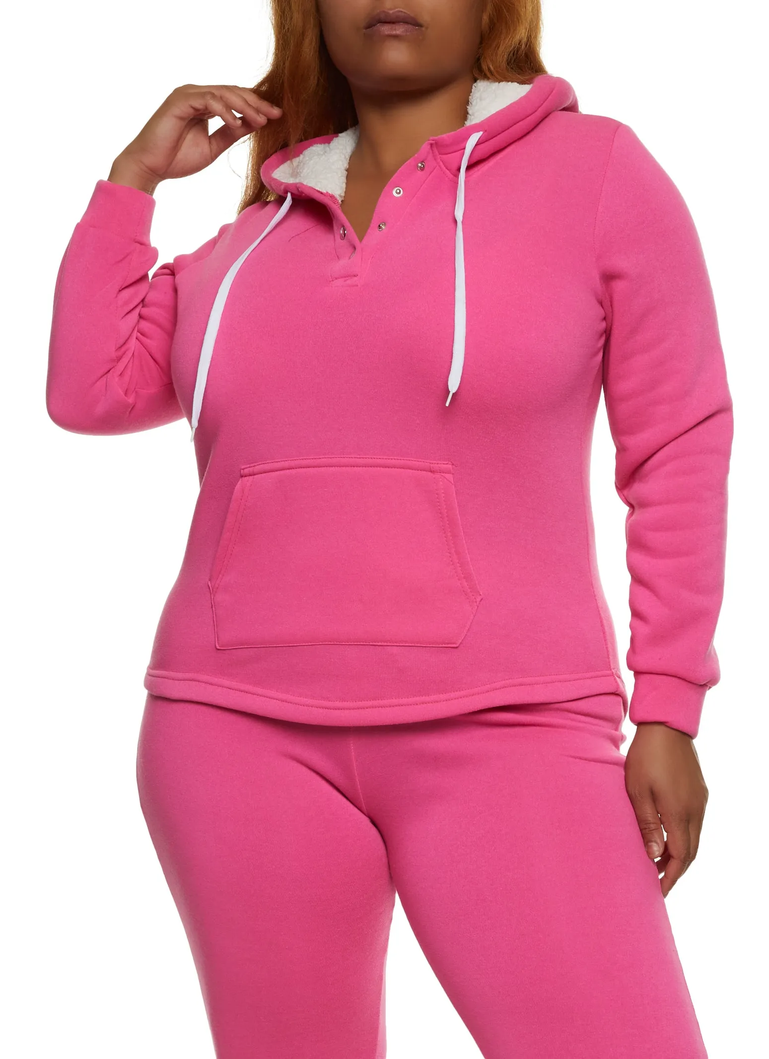 Plus Size Sherpa Lined Snap Button Hoodie sold by Rainbow