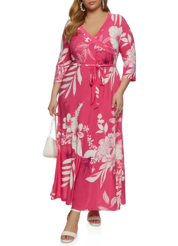 Plus Size Floral Print Faux Wrap Maxi Dress sold by Rainbow