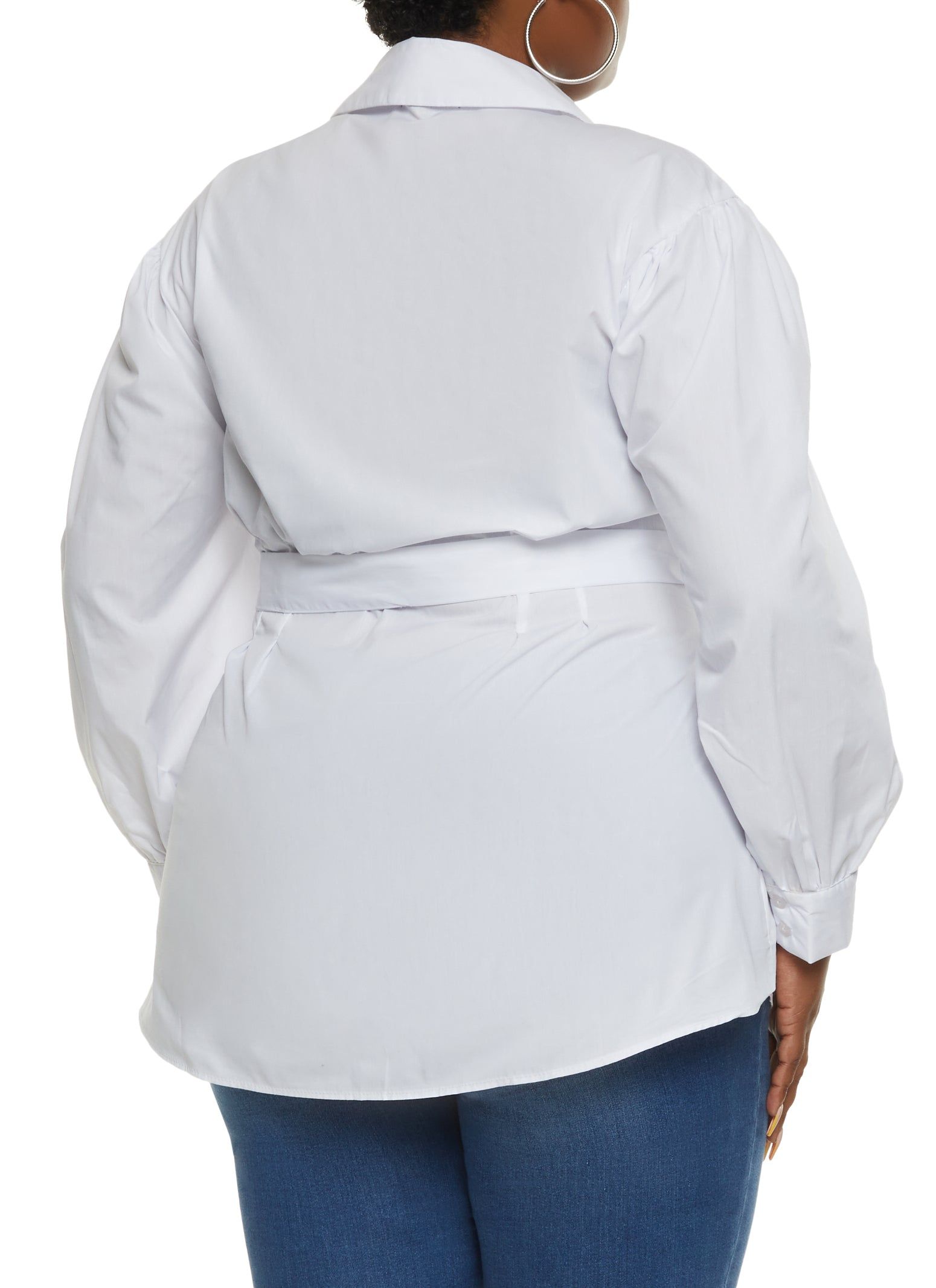 Plus Size Poplin Button Front Tie Waist Shirt sold by Rainbow product image thumbnail 2