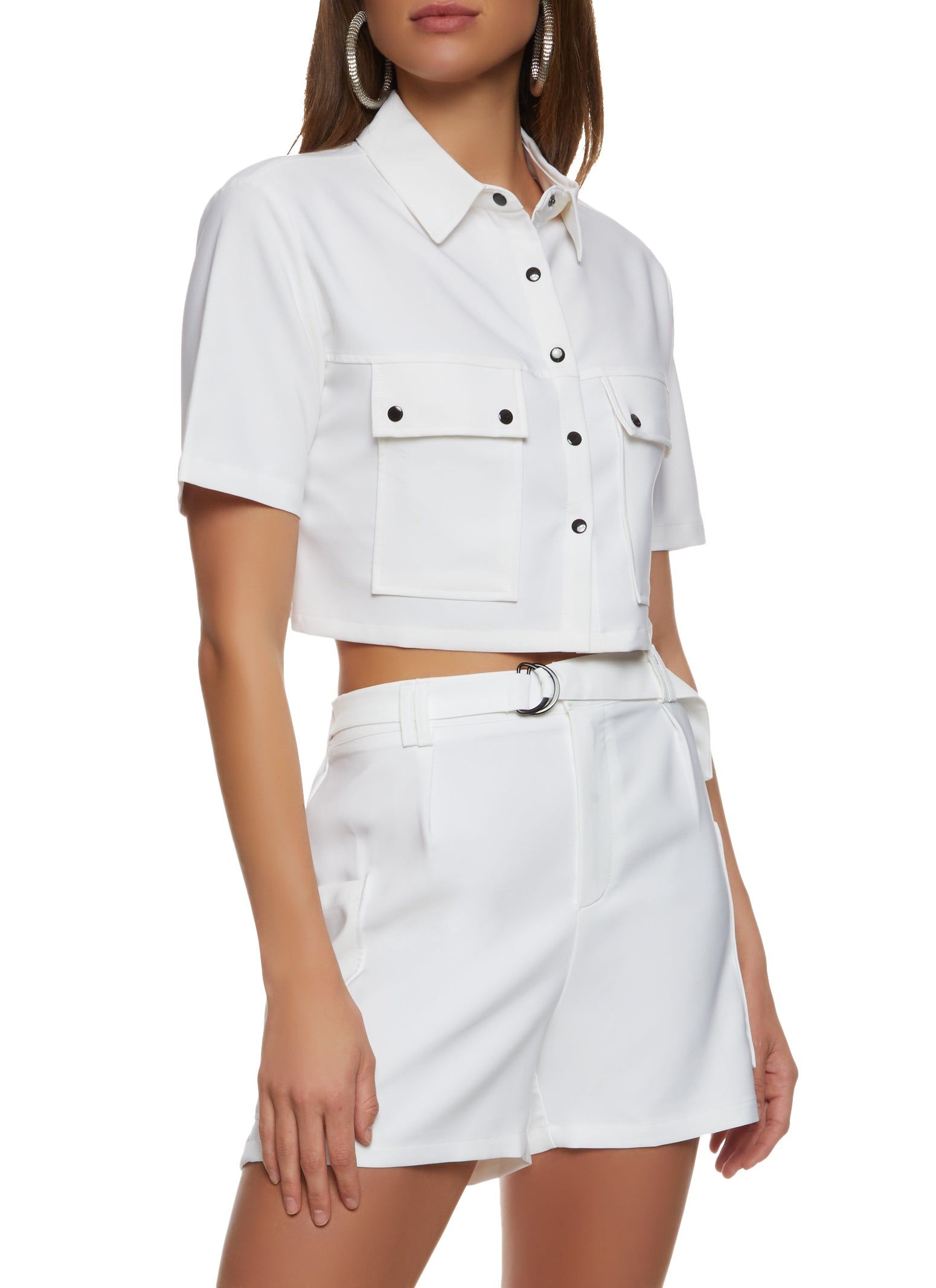 Crepe Knit Button Front Cropped Shirt sold by Rainbow product image thumbnail 2