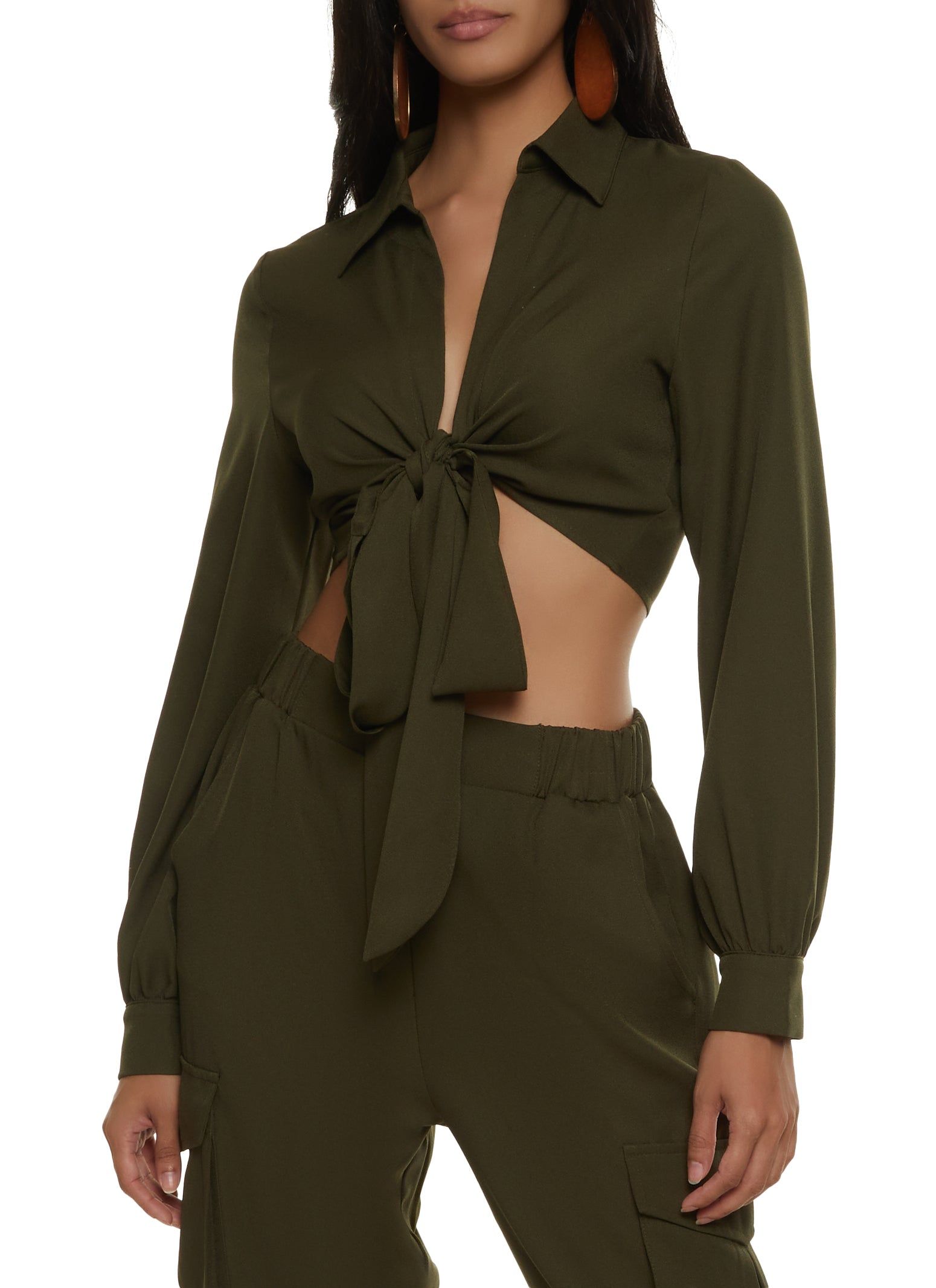 Crepe Knit Tie Front Crop Top sold by Rainbow